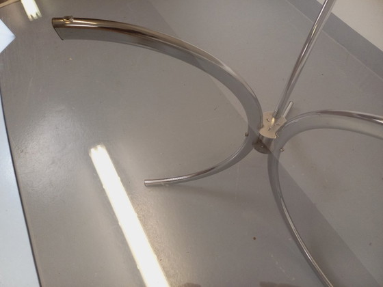 Image 1 of Table à manger rectangulaire arrondie vintage en verre fumé et métal chromé style Space Age des années 70