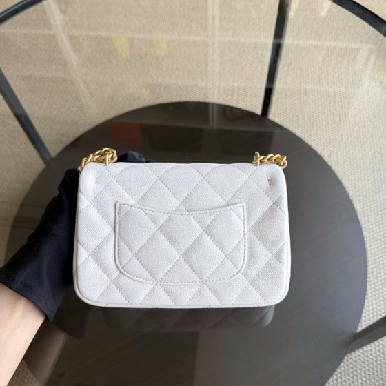 Image 1 of Chanel Flap Mini 21CM Sweetheart 23P - Caviar Quilted White Gold Hardware Microchip
