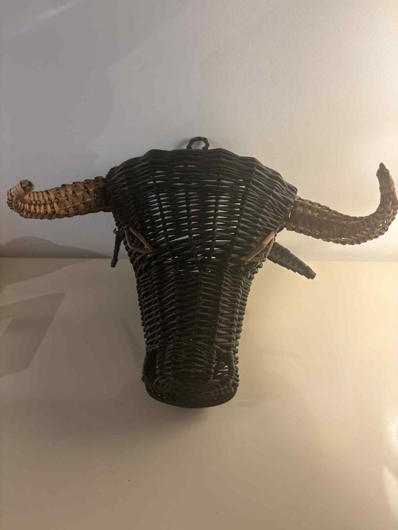 Image 1 of Vintage Wicker Bull’s Head Sculpture Wall art Wicker Collector 1950s France Picasso collection black toro