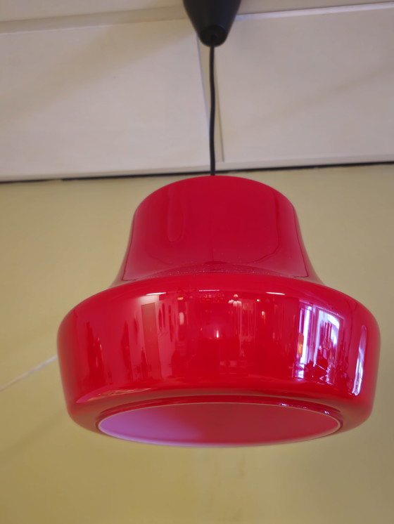 Image 1 of Glass Vintage Opaline Glass Pendant Lamp Ceiling Lamp Red