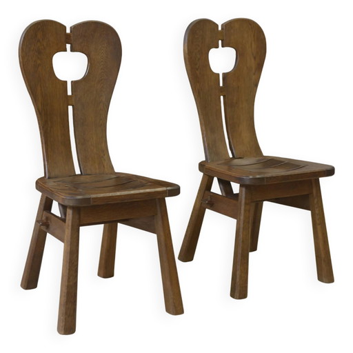 Paire de chaises brutalistes par De Puydt en chêne, années 1960.
