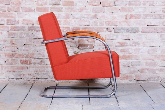 Sillón Bauhaus restaurado, de Mücke - Melder, haya, cromo, checo, años 30 – Mücke-Melder, Sillones, Textile (photo 8 of 13)