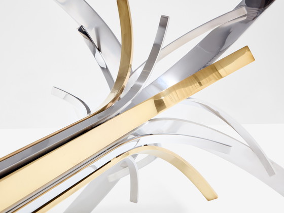 Image 1 of Tavolo da pranzo in acciaio lucidato e ottone Maria Pergay Gerbe 1970