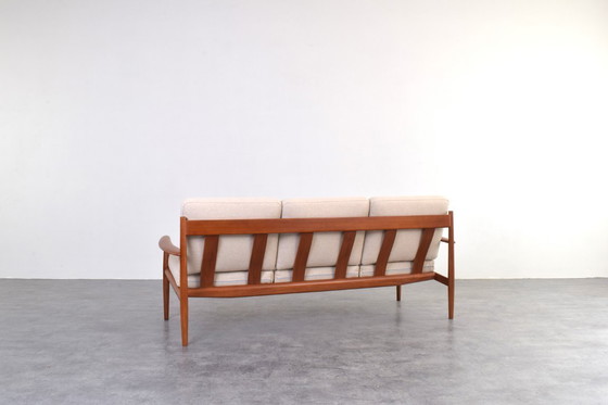 Image 1 of Deense teakhouten en wollen sofa uit het midden van de 20e eeuw, ontworpen door Grete Jalk voor France & Søn, jaren 60.