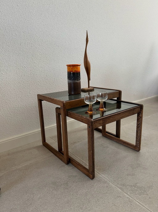 Tables d'appoint Wengé avec verre fumé
