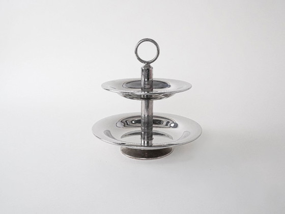 Image 1 of Alzata per torte a due piani in acciaio, design italiano, anni '80, prodotta in Italia