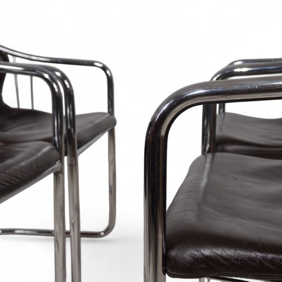 Image 1 of Set of 4 chrome dining chairs by Gastone Rinaldi for Thema, 1970