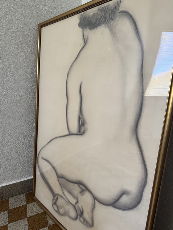 Image 1 of Large Nude Charcoal Painting André Jaoul