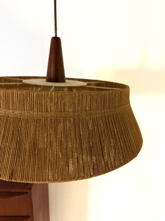 Image 1 of Lampada a sospensione vintage in teak e sisal, Temde Leuchten '60