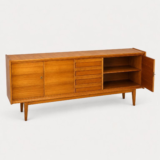 Architektonisches Sideboard im Mid-Century-Modern-Stil aus hochwertigem Okoumé – dressoirs, Wood (photo 2 of 6)
