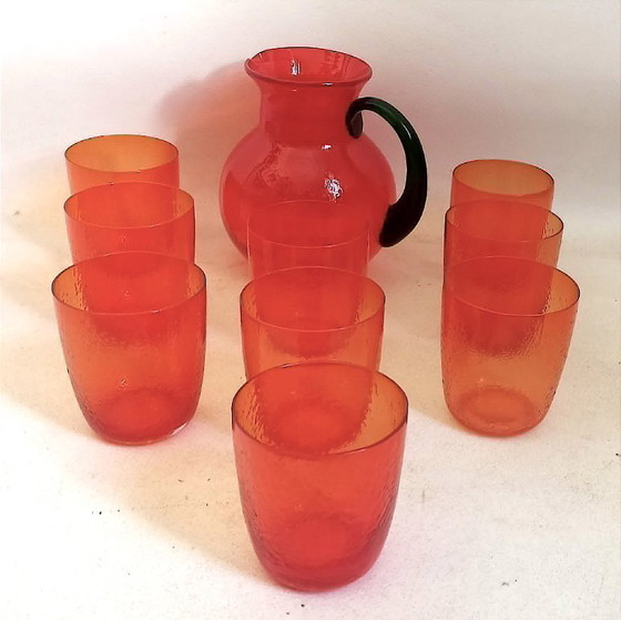 Image 1 of Orangenlimonaden-Set mit 9 Gläsern und 1 Krug. 1960er Jahre