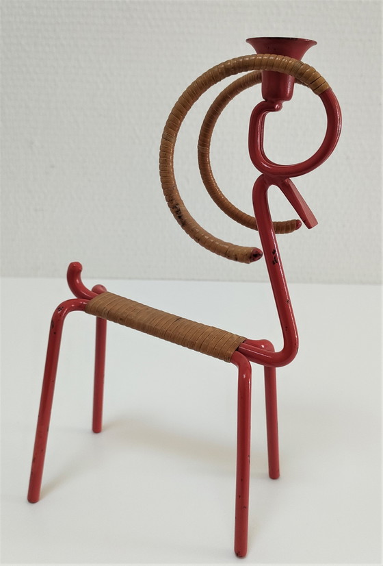 Image 1 of Aries Rattan Metal Candleholder 60s