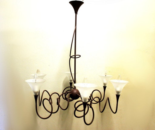 Modern metal chandelier, 6 lights.