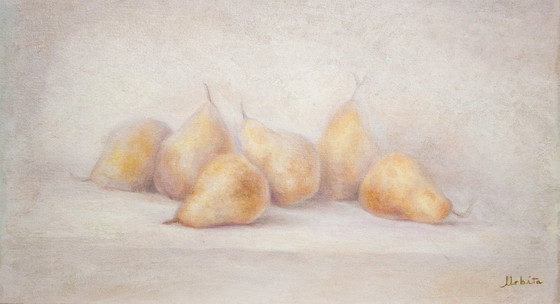 Image 1 of Peinture à l'huile représentant des poires. Nature morte moderne. Nature morte aux fruits. Peinture à l'huile.