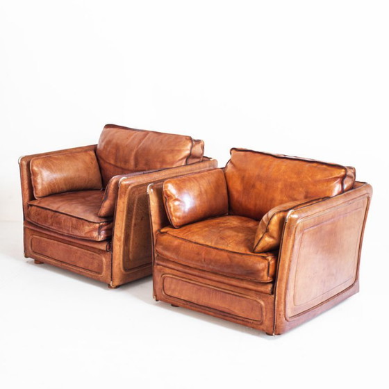 Canapé et deux fauteuils Roche Bobois. Vintage. Cuir de buffle. France, années 80. – Canapés 3 places (photo 3 of 24)
