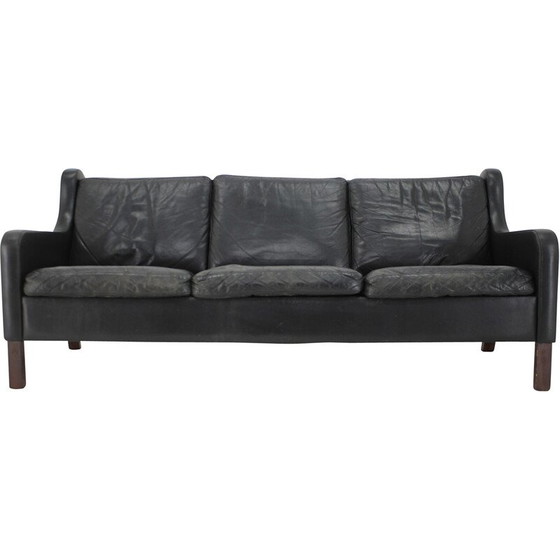 Image 1 of Vintage black leather 3-seater sofa, Denmark 1970