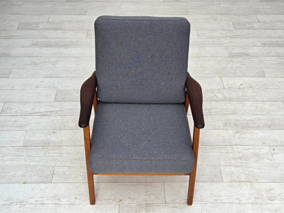 Image 1 of Años 70, pareja de sillones daneses, retapizados, muebles de lana, madera de teca y roble.