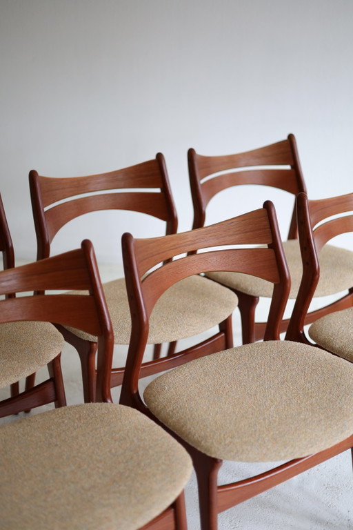 Set of 6 vintage dining chairs model 310, Erik Buch, 1960s – eetkamerstoelen, Wood, Textile (photo 2 of 6)