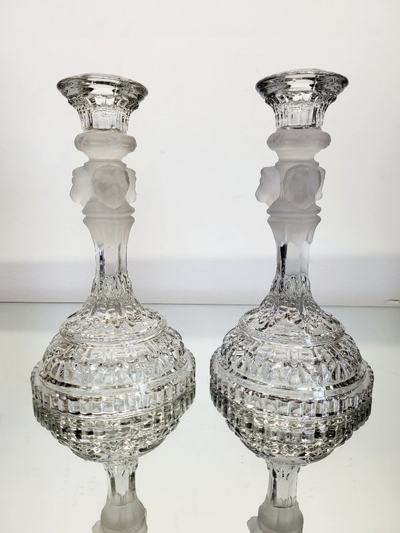 Image 1 of Neo-renaissance / neo-barok set kandelaar met drie leeuwenkoppen, Val Saint Lambert 1879