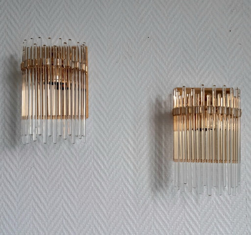 2X Brass Wall Lights And Cascade Pendants, Italy 1970