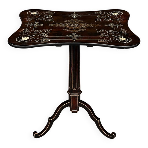 Table trépied victorienne en acajou, plateau inclinable peint à la main. – salontafels, Wood