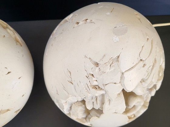 Image 1 of PAIRE DE LAMPES OEUF VINTAGE 1970 MYTHOLOGIE GRECQUE PLATRE PIERRE PONCE 70S