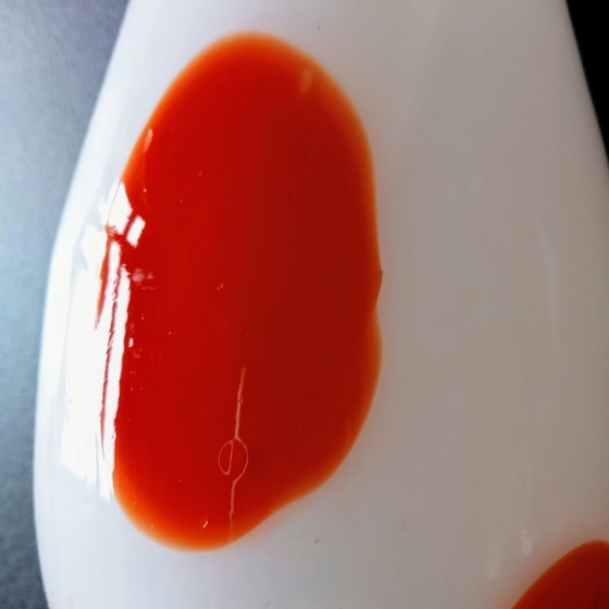 Image 1 of Vase vintage en verre bombé rouge et blanc amaryllis de MURANO, Italie - Venise