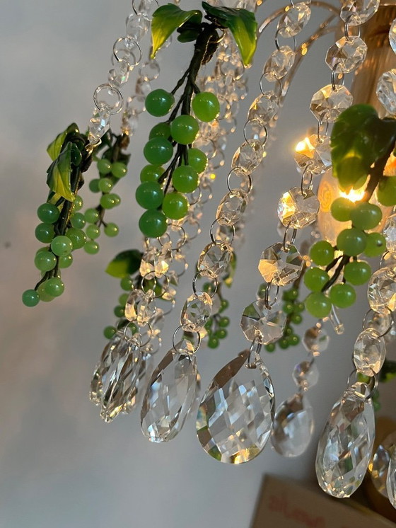 Image 1 of Set of 2 Vintage Green Grapes Fruit Teardrop Chandelier From Murano