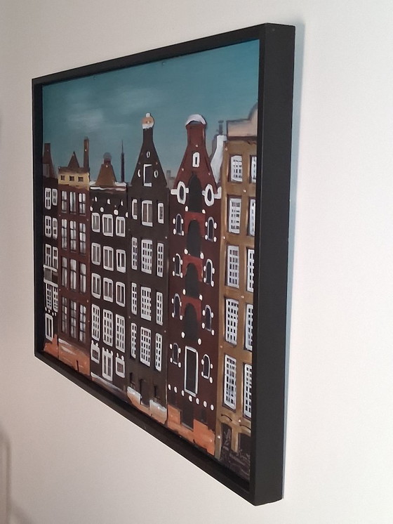 Image 1 of Pittura in metallo 3D delle case sui canali di Amsterdam