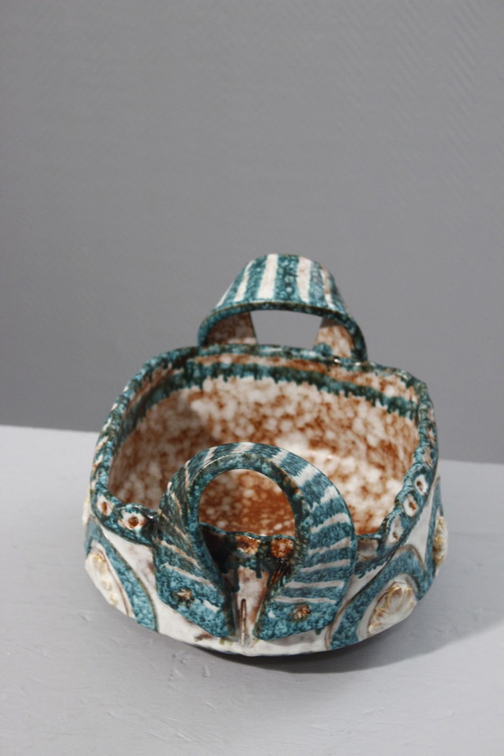 Image 1 of Fruit bowl with handles polychrome ceramic Italy 1950s style Picault Deruta