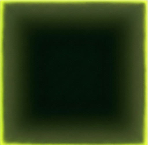 Pintura de Campo de Color Abstracta Verde Musgo – Juego de Colores Neón | Arte Fluorescente | XXL 1,0 cm Acrílico Fundido | 95 ×