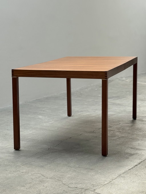 INGER KLINGENBERG FOR FRISTHO TEAK WOOD BRASS EXTENDABLE DINING TABLE, NETHERLANDS 1960s