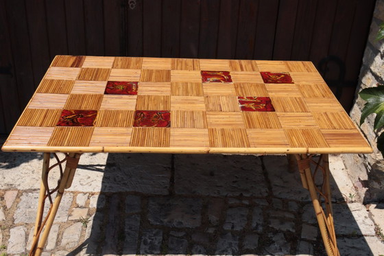 Image 1 of Table à manger rotin & céramique par Audoux Minet