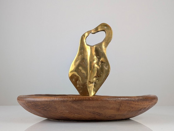Image 1 of Sculpture en bronze et bois de David Marshall, coupe à fruits, style brutaliste organique, années 1980