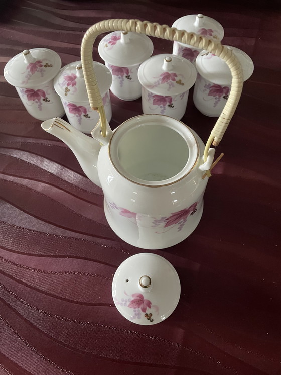 Image 1 of Fine teacups with teapot set of 6+1