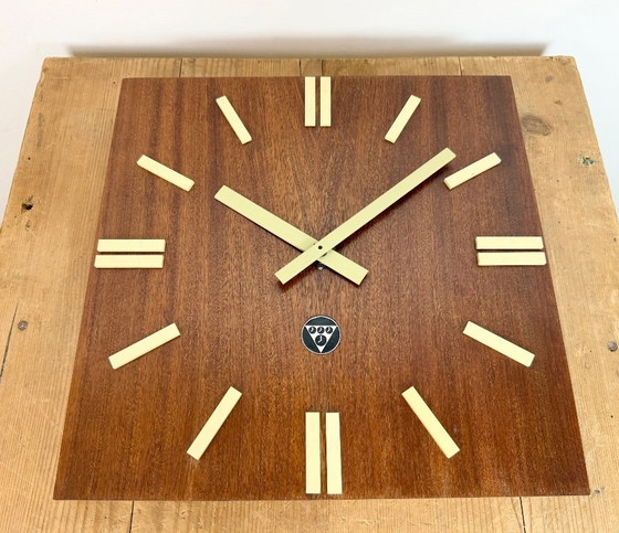 Image 1 of Vintage Brown Wooden Wall Clock from Pragotron, 1980s