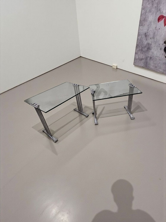 Image 1 of Tavolino da caffè in vetro cromato, set da 2 pezzi Vintage Space Age