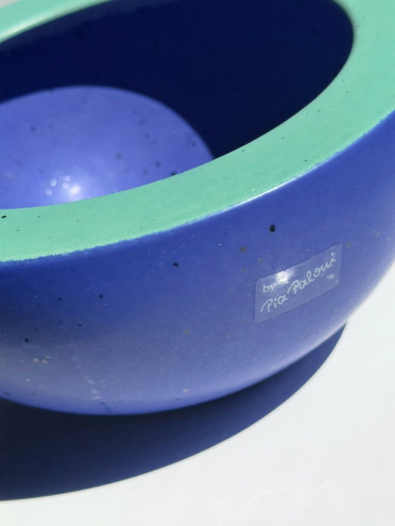 Image 1 of Bol en céramique vintage, postmoderne, bleu cobalt outremer, style années 80/90, bol Memphis