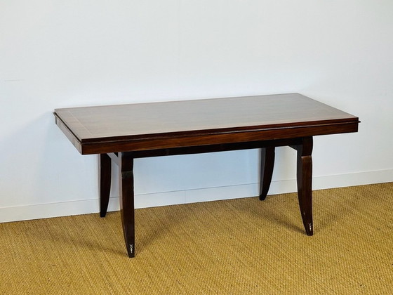 Image 1 of Art-Deco-Esstisch aus Nussbaum mit Rautenintarsien, 1940