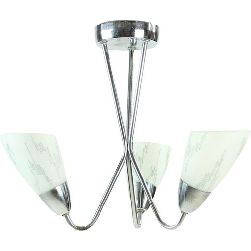 Deckenlampe aus Chrom und Glas, Tschechisch 1960