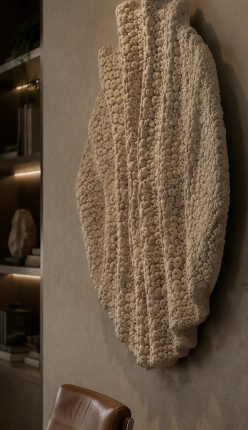 Coral Rhythms – Large Round 3D Textured Ceramic Wall Sculpture (83 cm / 32.6”) | One-of-a-Kind Relief Fine Art