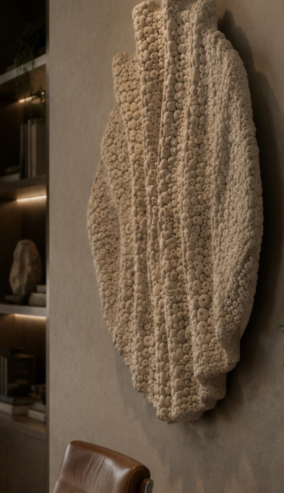 Image 1 of Coral Rhythms – Large Round 3D Textured Ceramic Wall Sculpture (83 cm / 32.6”) | One-of-a-Kind Relief Fine Art