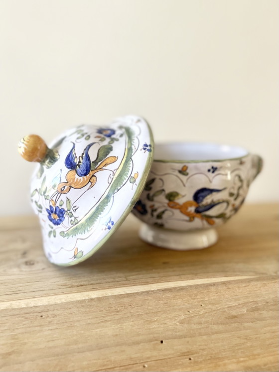 Image 1 of Vintage French Faience Lidded Pot · Martres-Tolosane · Johra · French Country · Grandmillennial · Collectible Pottery