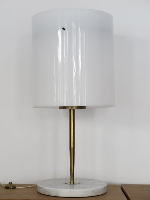 Vintage acrylic glass, marble and brass Table lamp by Stilnovo, Italy, 1960s