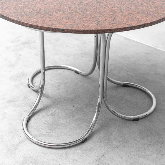 Vintage Giotto Stoppino Style Round Table in Marble and Chromed Metal – 70s – Conference table (photo 5 of 10)