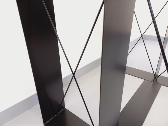 Image 1 of Vintage rectangular high table in glass and black metal from the 80s