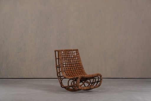 Vintage bamboe loungestoel met rugleuning, Duitsland, jaren 70.