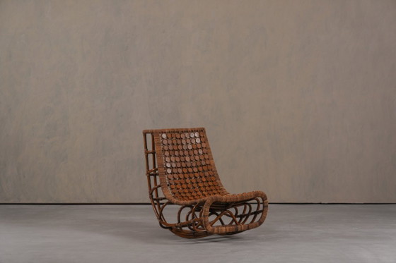 Image 1 of Fauteuil lounge vintage en bambou à dossier slingback, Allemagne années 1970