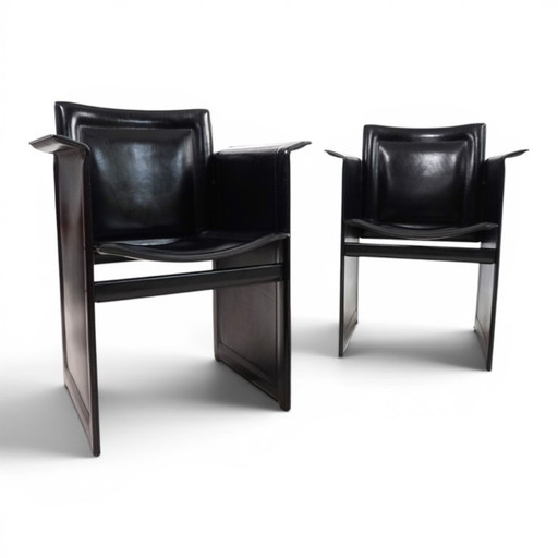 Ensemble de 2 fauteuils Arrben Solaria en cuir noir, par Tito Agnoli, 1970