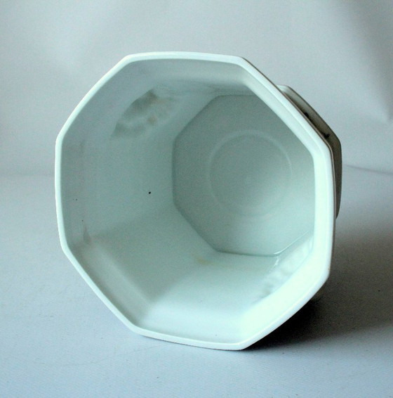 Image 1 of Vaso da fiori in ceramica, blu e bianco con testa di leone - vintage